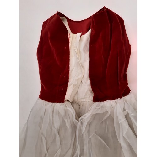 689 - Early 20th century child's Pierrot style costume dress with pink velvet sleeveless bodice, multi lay... 