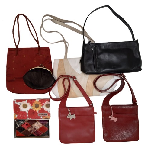 698 - A collection of 7 handbags including 2 Radley cross body pocket bags in red leather (both 20x21cm wi... 