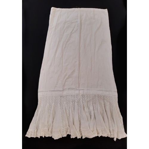 702 - Five white cotton lingerie garments from late 19th to early 20th century comprising a long petticoat... 