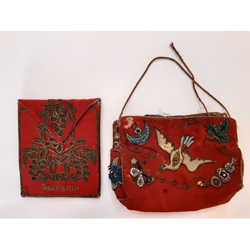 703 - A mixed collection of vintage textiles including a needlepoint evening purse 24x15cm, an Art Deco gr... 