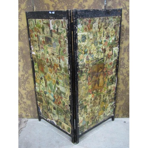 1285 - A Victorian free standing two fold screen with collage scrap work panels, 122cm high x 57cm (each pa... 