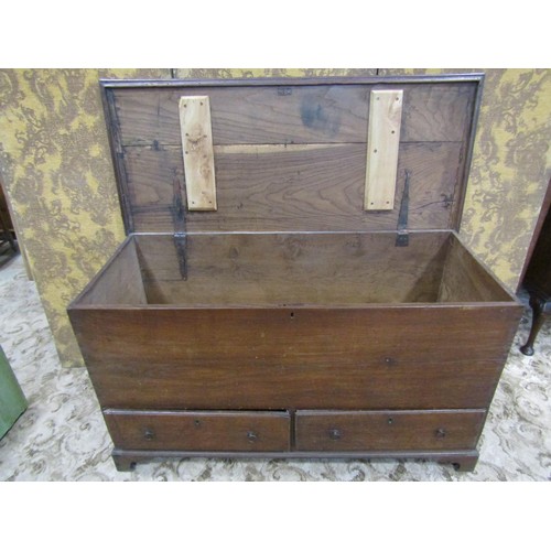 1288 - A Georgian elm and oak mule chest with hinged lid over two drawers set on bracket feet, 74 cm high x... 