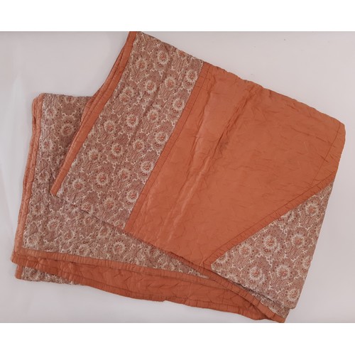 710 - Vintage quilts and blankets including a machine stitched quilt with contrasting panels of terracotta... 