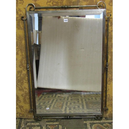 1313 - A contemporary wall mirror with bevelled edge plate within a steel frame, 106cm high x 73cm wide