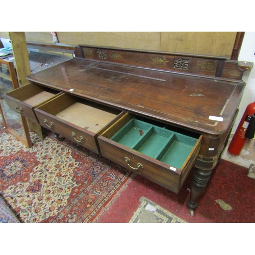 1327 - A Regency mahogany side/serving table with decorative brass inlay and further detail, fitted with th... 