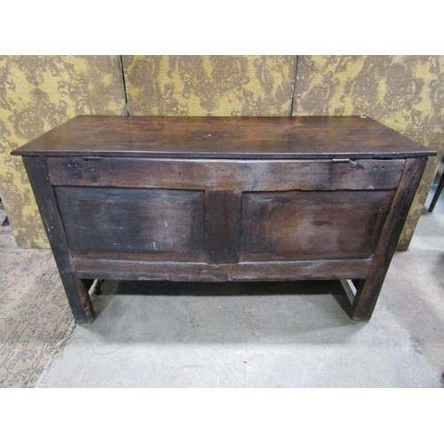 1326 - An antique oak coffer with hinged lid, panelled frame and carved frieze, 72cm high x 122cm x 51cm ap... 