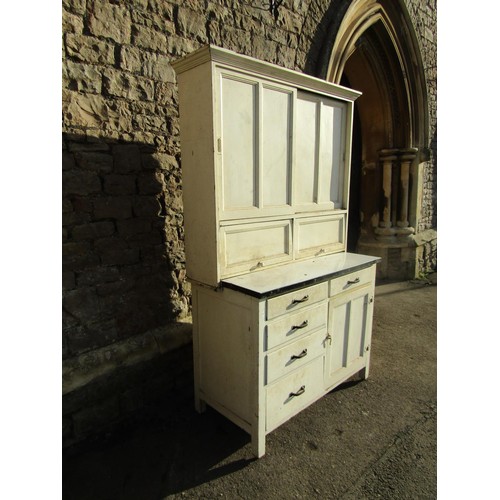 1290 - A vintage painted kitchen cabinet enclosed by and arrangement of cupboards and drawers with enamel s... 