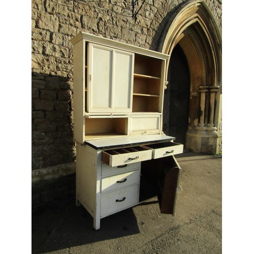 1290 - A vintage painted kitchen cabinet enclosed by and arrangement of cupboards and drawers with enamel s... 