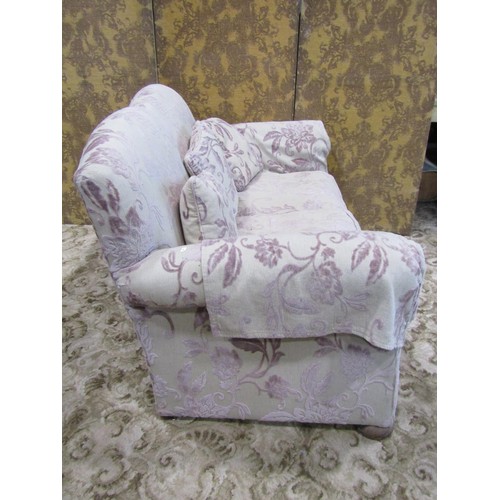 1278 - An Edwardian two seat sofa with shaped outline, upholstered finish and single drop arm, 156cm long