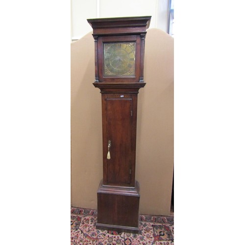 1341 - An early Georgian oak longcase clock by with square brass dial and 30 hour movement by William Bunch... 