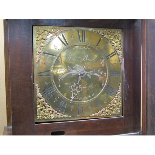 1341 - An early Georgian oak longcase clock by with square brass dial and 30 hour movement by William Bunch... 