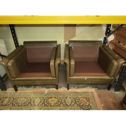 1352 - A pair of 20th century German green leather upholstered squared tub chairs in the Art Deco style, 70... 