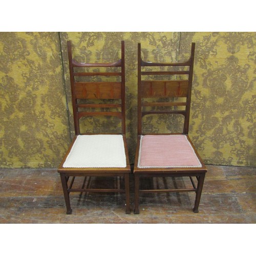 1373 - Pair of Art Nouveau side chairs with marquetry detail and upholstered seats