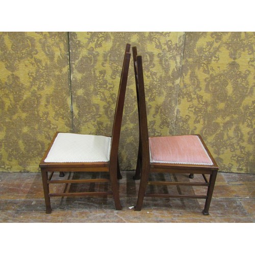 1373 - Pair of Art Nouveau side chairs with marquetry detail and upholstered seats