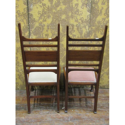 1373 - Pair of Art Nouveau side chairs with marquetry detail and upholstered seats