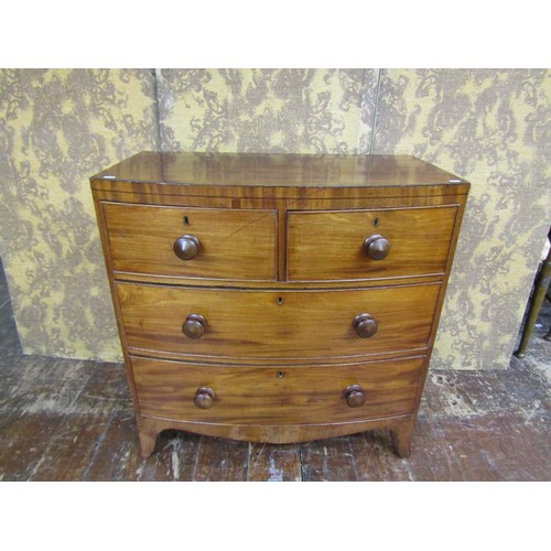 1379 - A small Victorian mahogany bow fronted chest of drawers with bracket feet, 91cm high x 88cm x 46cm