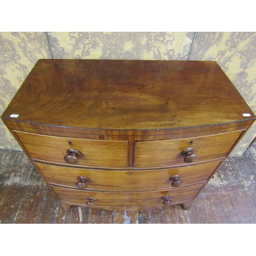 1379 - A small Victorian mahogany bow fronted chest of drawers with bracket feet, 91cm high x 88cm x 46cm