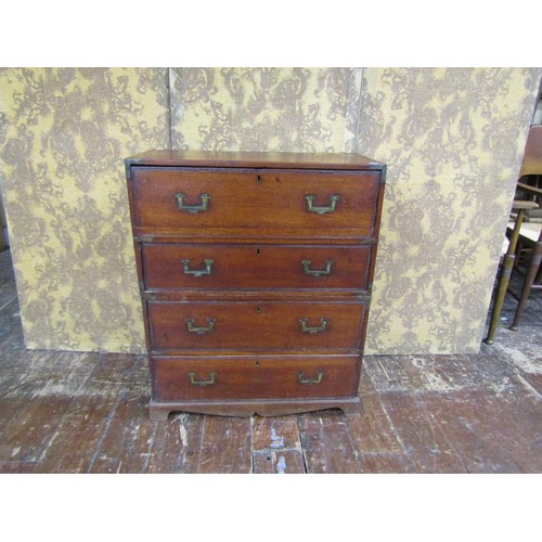 1384 - An unusually small military secretaire chest presented as four drawers with flush brass fittings, 91... 