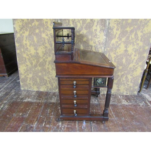 1387 - A Victorian mahogany Davenport in the aesthetic style with painted floral and bird detail, further g... 