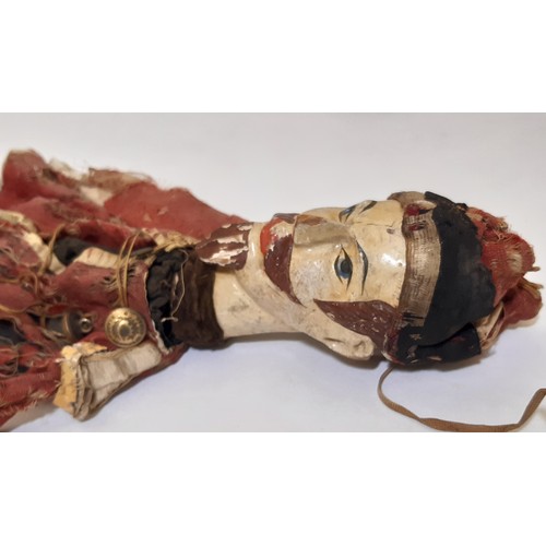 651A - Victorian puppet of an Eastern bearded figure with wooden head and stitched leather hands (clothing ... 