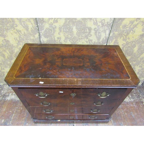 1396 - A French walnut chest of four drawers with brass plate handles on a plinth base, 74cm high x 90cm x ... 