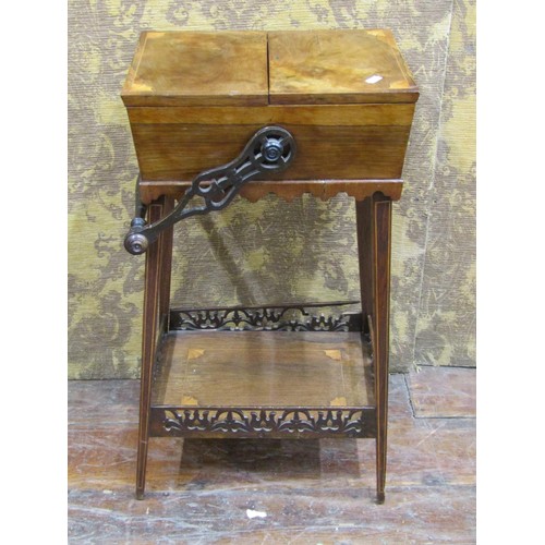 1398 - 19th century rosewood sewing box with fold over top, on splayed supports with under gallery