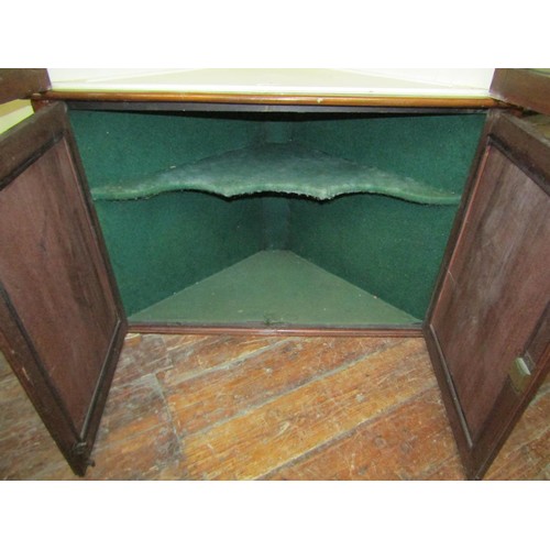 1399 - A good quality Georgian mahogany corner display cabinet the upper section enclosed by a pair of astr... 