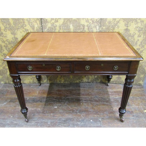 1413 - A 19th century mahogany writing desk by M Willson, 68 Great Queen Street, enclosing two drawers on f... 