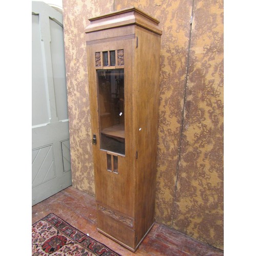 1416 - A continental art deco side cupboard partially enclosed with a glazed panelled door, 185cm high x 42... 