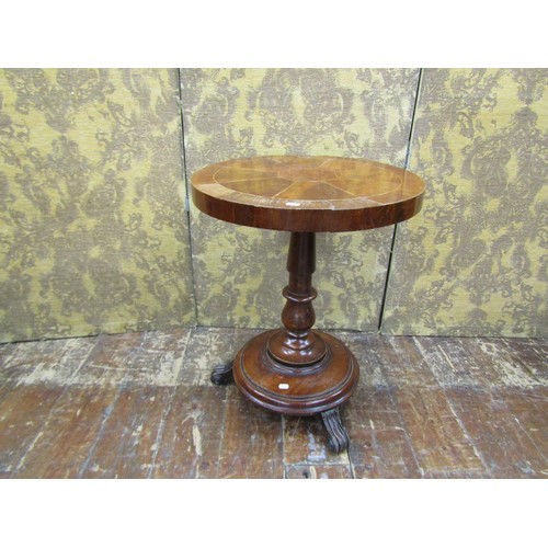 1429 - A 19th century walnut occasional table the circular top with segmented veneers on turned pillar and ... 