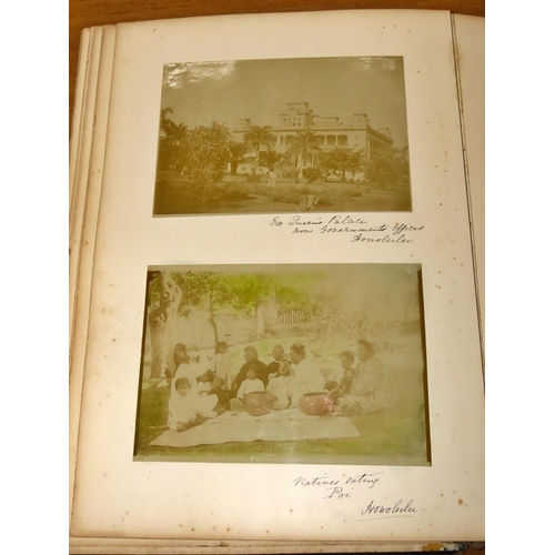 610 - A large (37 x 27cm) 19th century photograph album featuring images from Vancouver and Honolulu as we... 