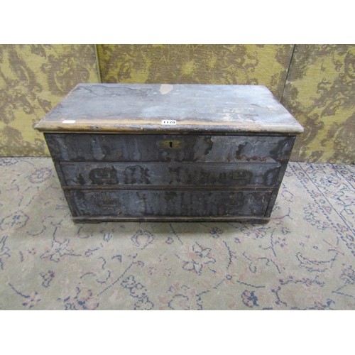 1178 - A small antique stained pine chest with hinged lid, over two drawers with brass flush fitting handle... 