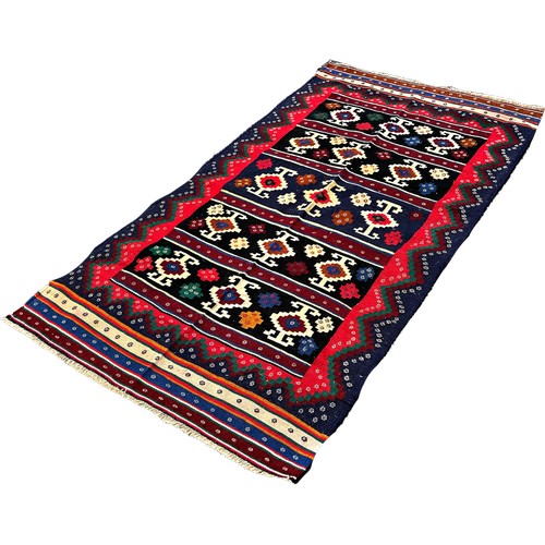 1602 - North East Persian Sumak Kilim, with five rows of abstract stepped geometric designs 168cm x 110cm a... 