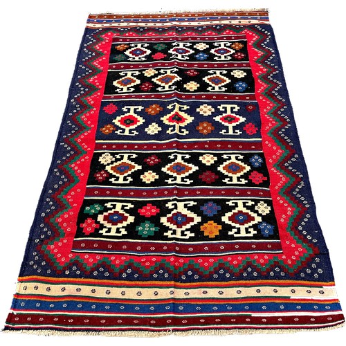 1602 - North East Persian Sumak Kilim, with five rows of abstract stepped geometric designs 168cm x 110cm a... 