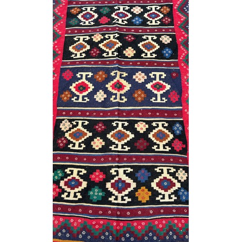 1602 - North East Persian Sumak Kilim, with five rows of abstract stepped geometric designs 168cm x 110cm a... 