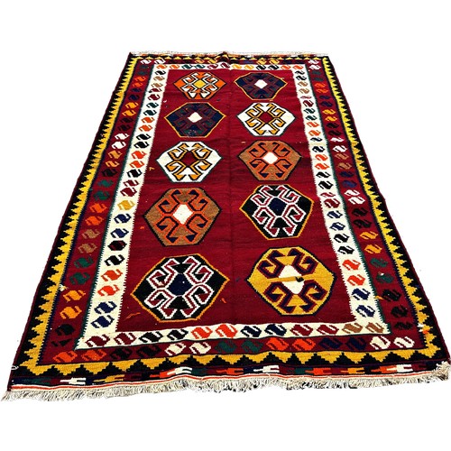 1616 - South West Persian Qashgai Kilim, with rows of interlocking geometric guls 250cm x 140cm approximate... 