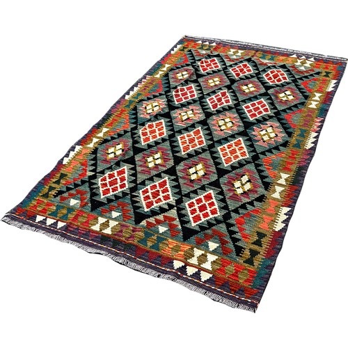 1625 - A Maimana Kilim with rows of multi coloured diamonds, 198cm x 126cm approximately