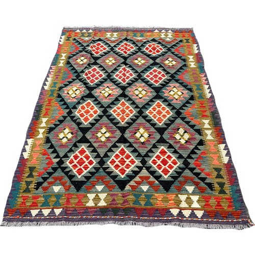 1625 - A Maimana Kilim with rows of multi coloured diamonds, 198cm x 126cm approximately