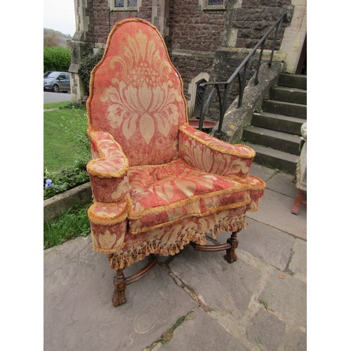 1479 - An antique William and Mary style chair in red floral fabric