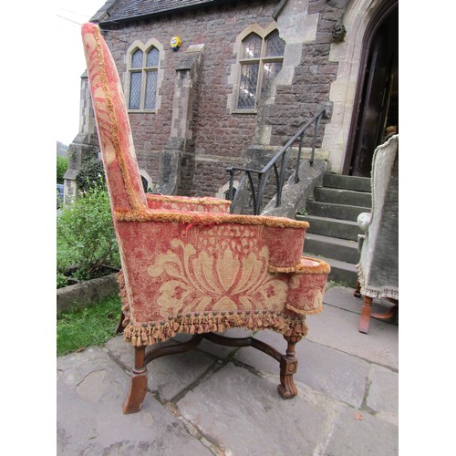 1479 - An antique William and Mary style chair in red floral fabric