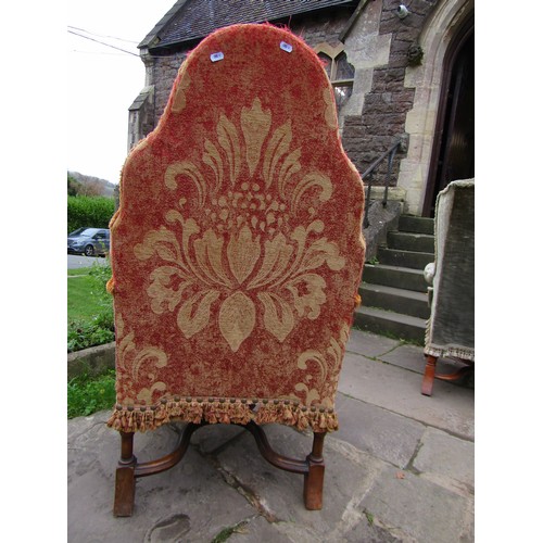 1479 - An antique William and Mary style chair in red floral fabric