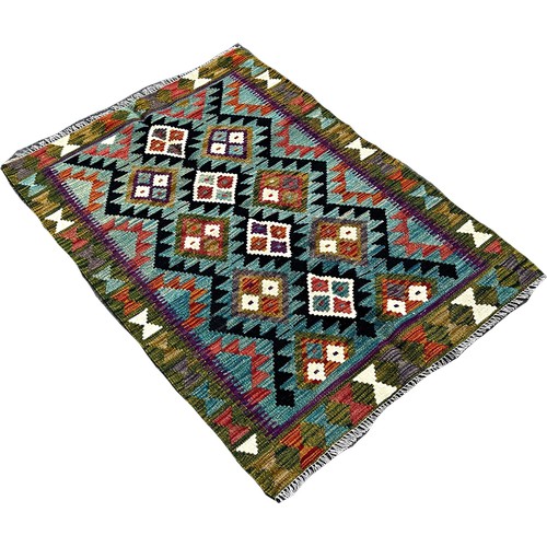 1640 - A Maimana Kilim rug with interlocking stepped medallions 148cm x 98cm approximately