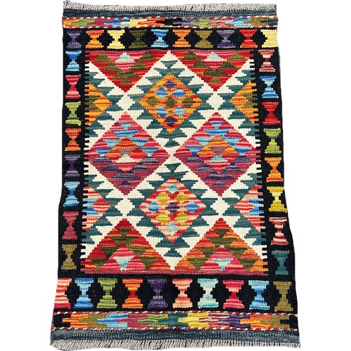 1642 - A Maimana Kilim mat  with a diamond pattern 90cm x 60cm approximately