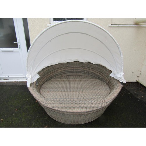 1499 - Rattan garden/conservatory chair with canopy top, loose cushions, etc, 160cm diameter