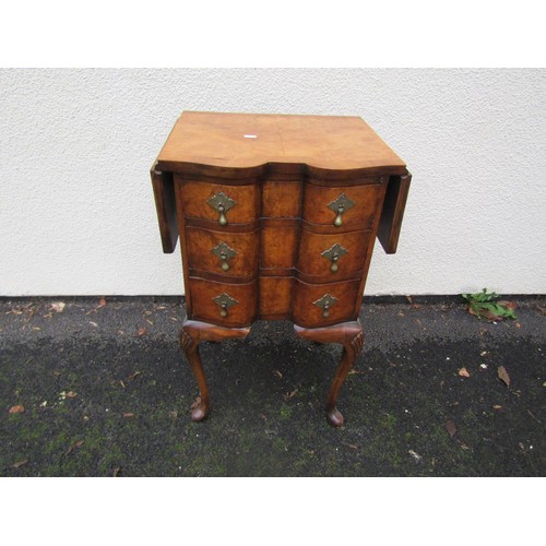 1512 - A Queen Ann style figured walnut side table of three graduated drawers with drop leaf top, 47cm wide... 