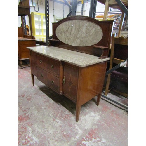 1519 - A marble topped dressing table partially enclosed by drawers and cupboards, with shaped splash back ... 