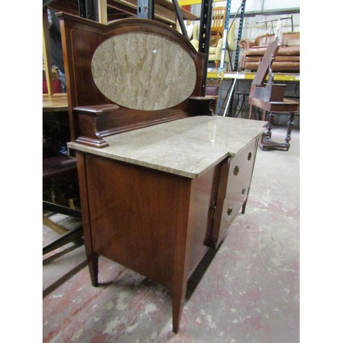 1519 - A marble topped dressing table partially enclosed by drawers and cupboards, with shaped splash back ... 