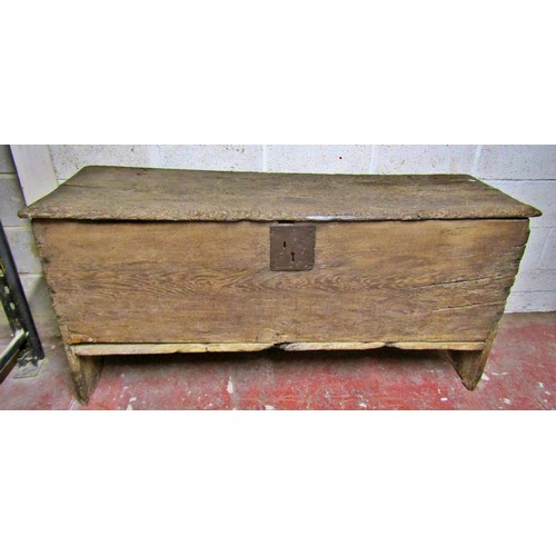 1532 - A large early English oak six plank coffer, with iron hinged cover and lock plate, 76cm high, 157 x ... 