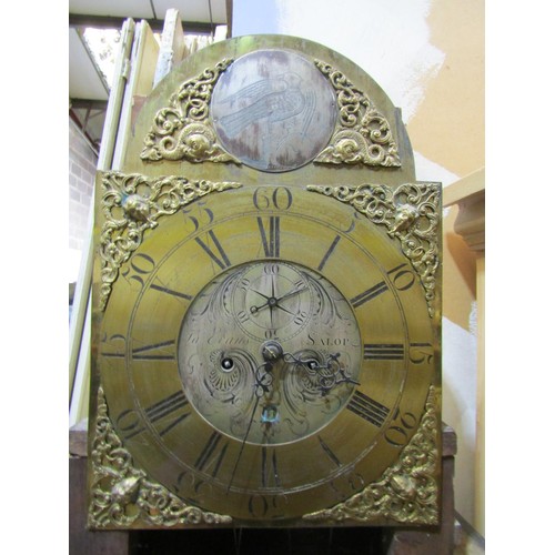 1343 - A Georgian oak longcase clock by James Evans of Shropshire with eight day movement, the broken arch ... 