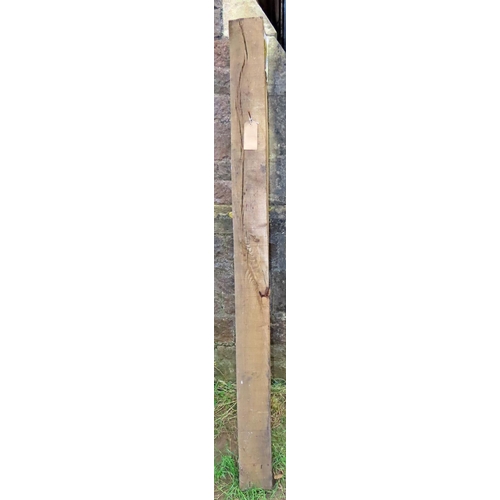 1031 - A square oak post with squat facetted pyramid cap, 15cm square x 7ft high